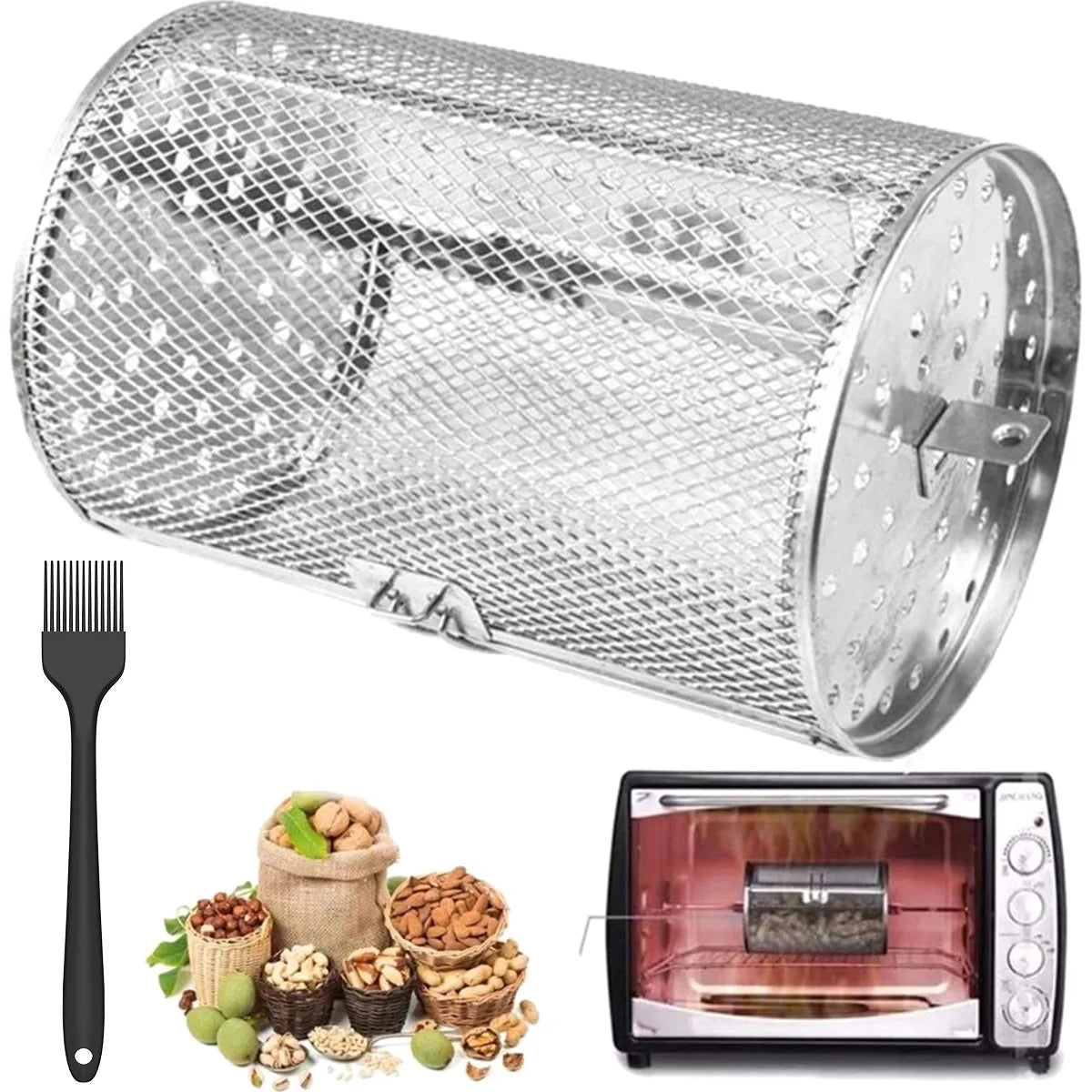 Stainless Steel Grill Rotisserie Oven Fry Basket Coffee Bean Grilled Cage Drum Rack Rotisserie Basket Rotisserie Grill Roaster