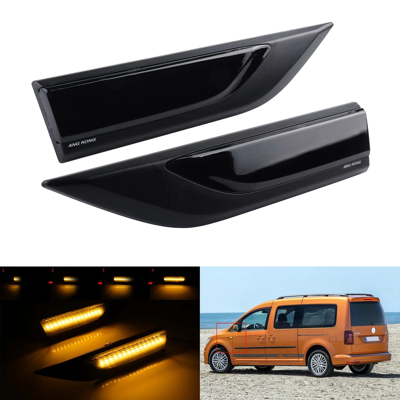 Dynamic LED Indicator Side Repeater Light Black Smoked Lens For VW Caddy MK IV