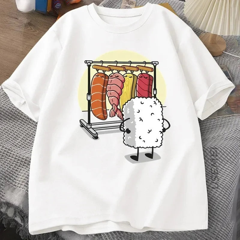 Latest Women's T-shirt Sushi Wardrobe T Shirt Women Funny T-shirt Graphic T Shirts Loose Short-sleeve Pritned Tshirt Women Tops