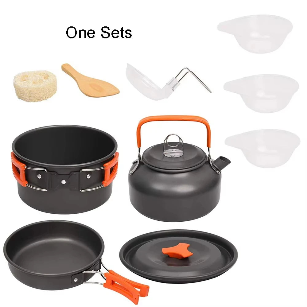 Camping Cookware Kit Outdoor Cooking Set Aluminum Pot Equipment Travel Tableware Kitchen for Hiking Picnic BBQ