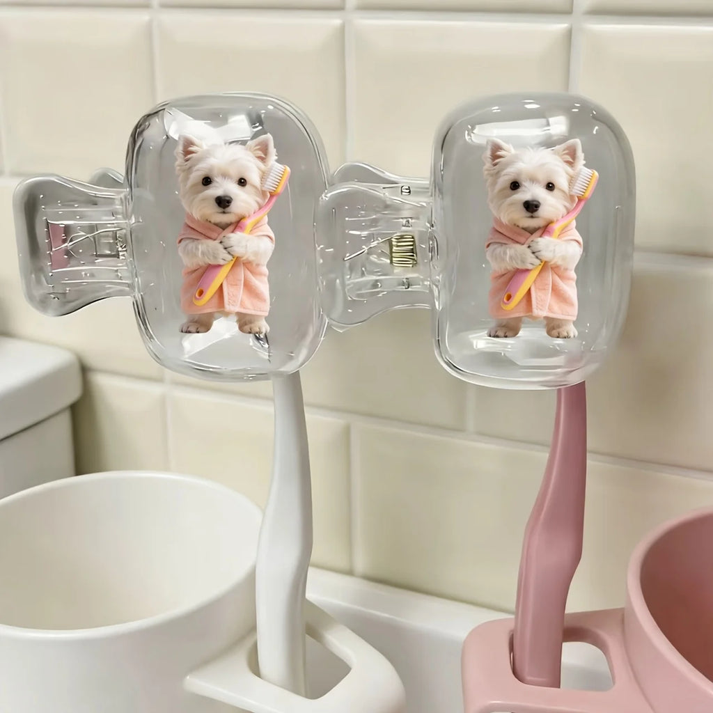 2pcs Cute West Highland Terrier Portable Dustproof Odorless Pattern Print Toothbrush Case for Travel with Ventilation Holes Gift