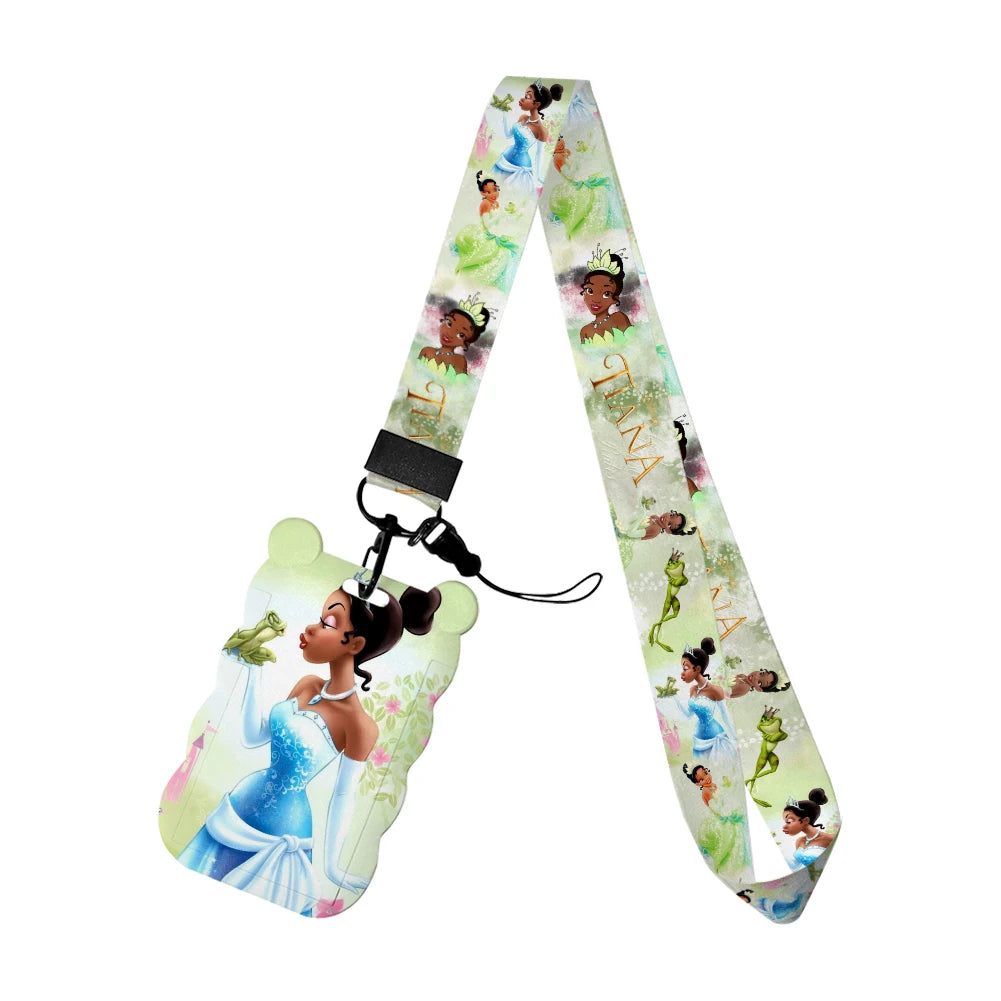 Disney The Frog and Princess Tiana Card Holders Lanyards Girls Door Card Case Hanging Rope Badge Holder Neck Strap Card Holder