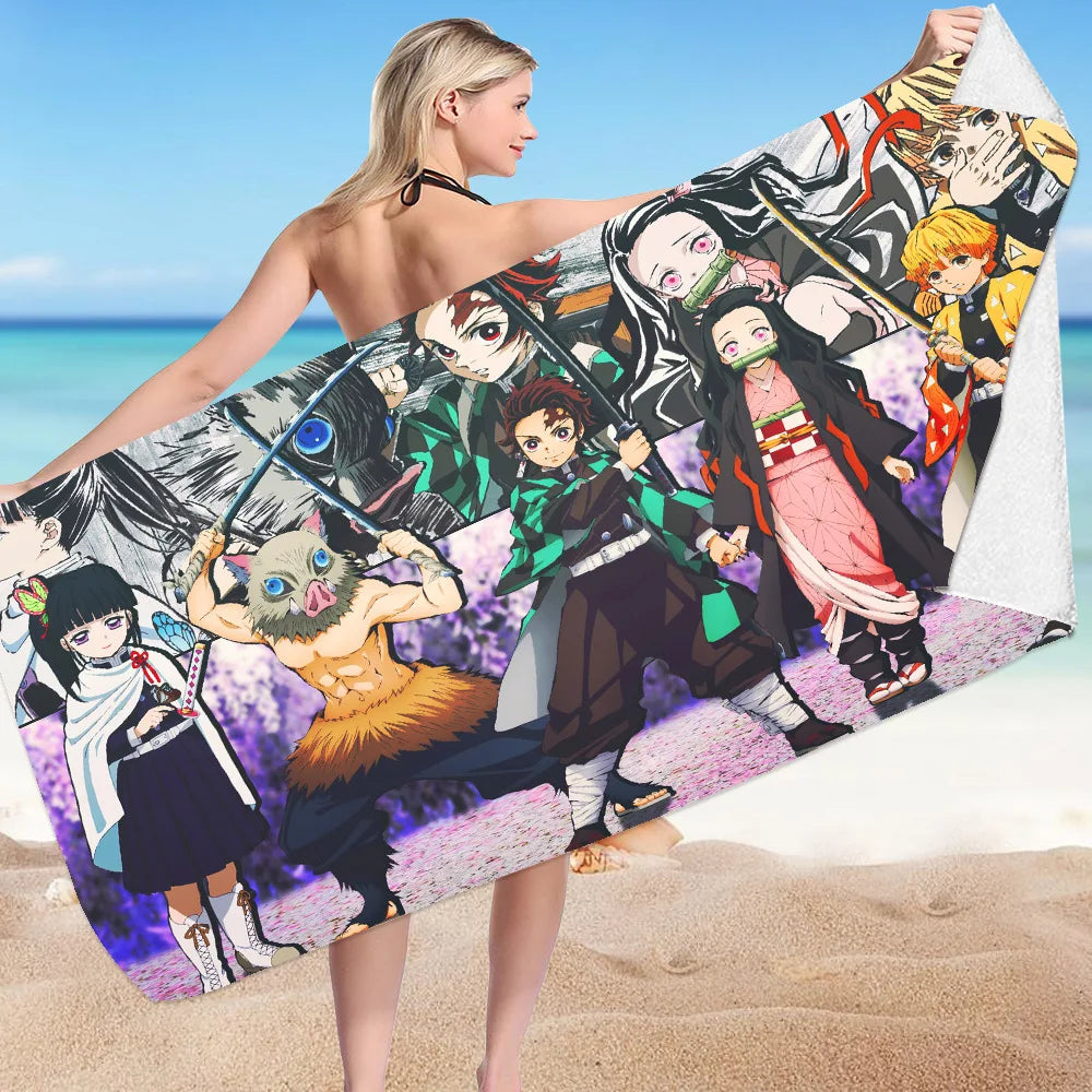 Creative Demon Slayers Cute Beach Ultra-fine Fiber Double-sided Velvet Beach Towels Versatile Bath Square Towel Beach Towel Gif