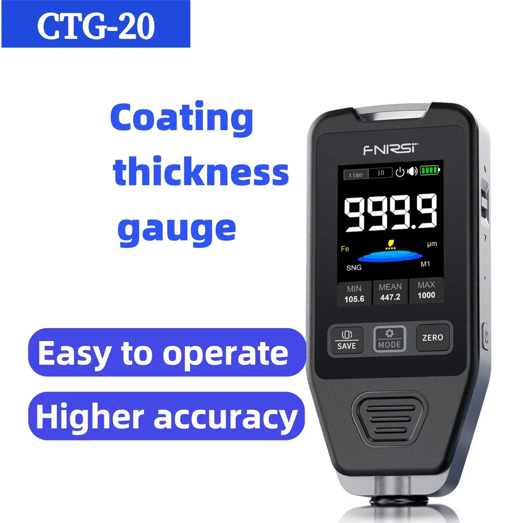 FNIRSI CTG-20 Car Paint Thickness Gauge Electroplate Metal & Putty Powder Coating Thickness Gauge for Car 0-1400um Fe nFe Fe+Zn
