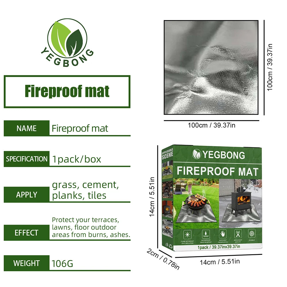 Easy To Clean 100cmx100cm Fireproof Mat Heat  Griddle BBQ Mat Fire Retardant Base Pad for Grass Outdoor for Deck Patio