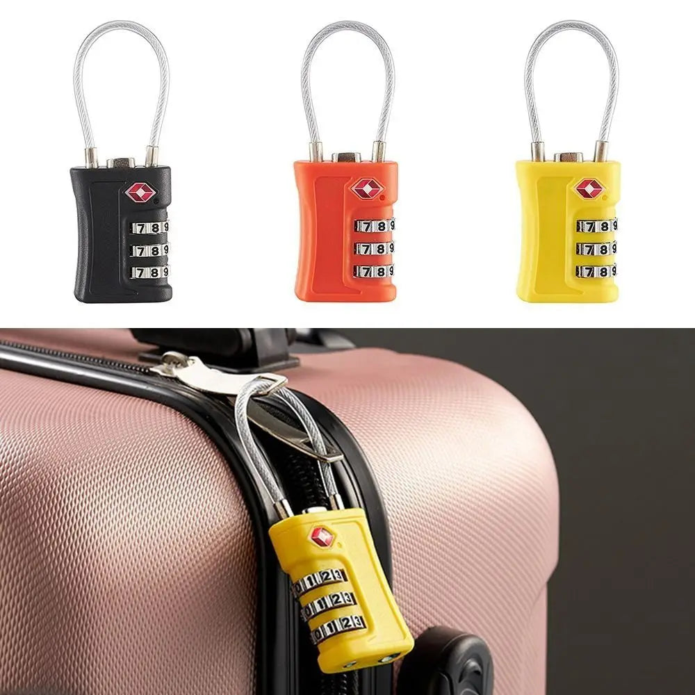 TSA 3 Digit Combination Lock Security Tool Anti-theft Suitcase Luggage Coded Lock Padlock Wire Rope Customs Password Lock Travel