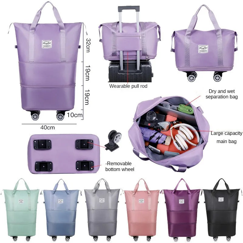 Universal Wheel Expandable Luggage Large Capacity Dry and Wet Separation Storage Travel Fitness Bag Lightweight Luggage