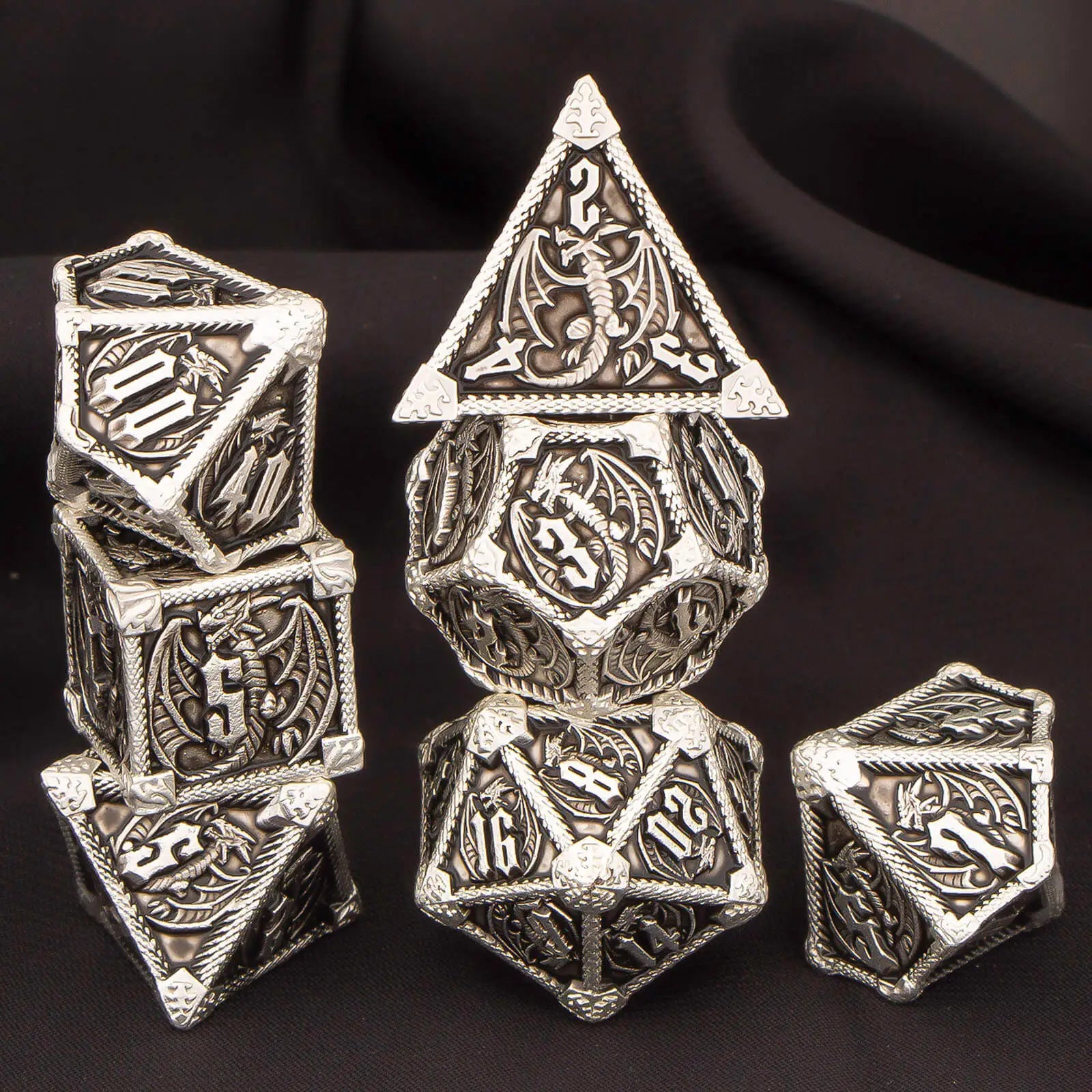 DND Metal Dice Set 7pcs – Polyhedral RPG D&D D20 D12 D10 D8 D6 D4 / Ensemble 7 dés métalliques DND – Polyédriques RPG jeux de rôle