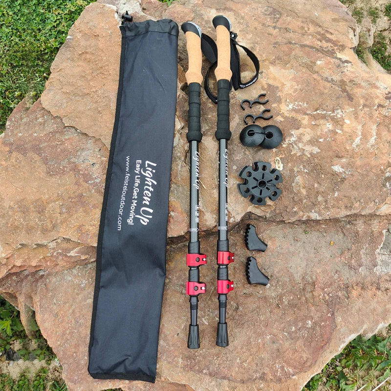 4 Sections Outdoor Folding/Telescopic Trekking Pole Camping Portable Walking Stick Pole Nordic Elderly Telescopic Pole 등산스틱폴대