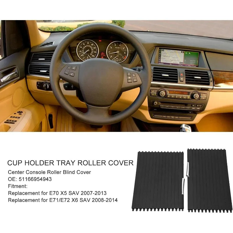 Car Front Rear Center Console Drink Cup Holder Cover Trim Zipper Rolling Curtain For BMW X5 X6 E70 E71 E72 2007-2014 51166954943