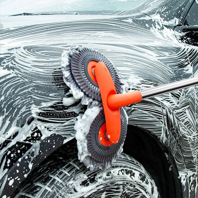 Car Washer Mop Foam Wash Chenille Brush Double Brush Head Roof Window Cleaning Maintenance Three-Section Telescopic Mop