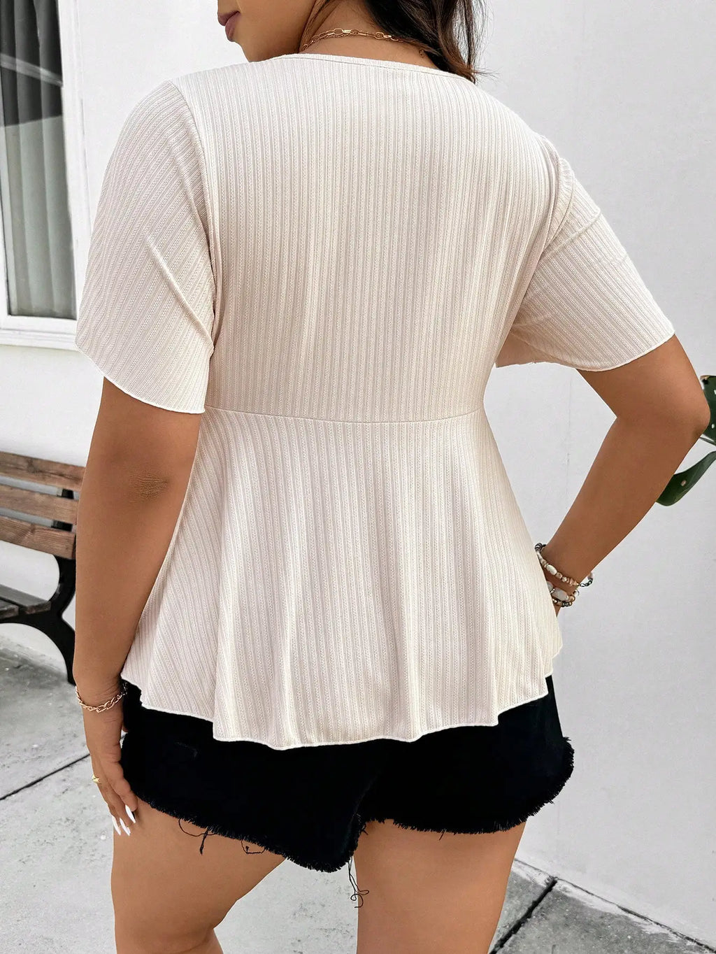 Plus Size Square Neck Ruched Flutter Sleeve Peplum Top