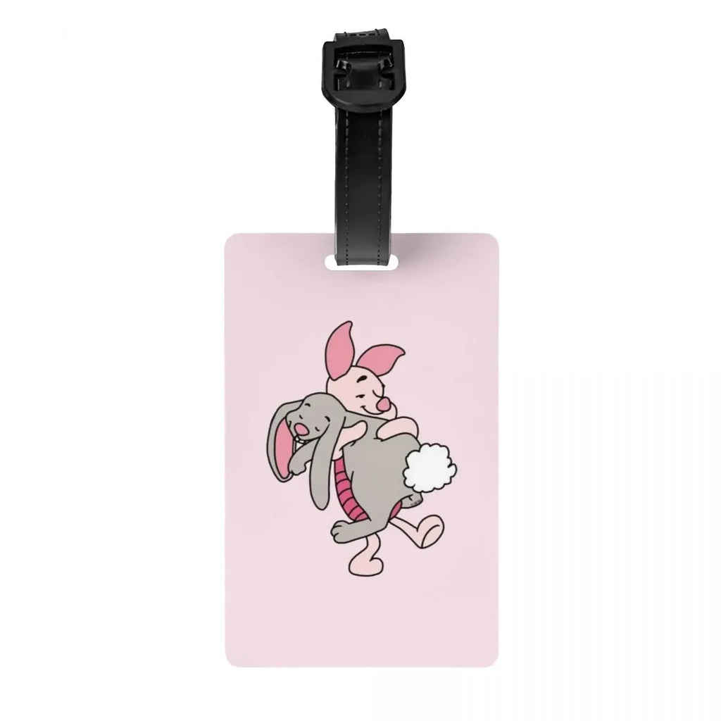 Custom Happy P-Piglets Anime Big Movie Luggage Tag With Name Card Privacy Cover ID Label for Travel Bag Suitcase