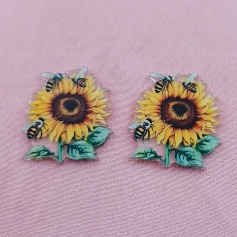 10pcs Acrylic Double sided Colorful Sunflower and Rose Pendant DIY Handmade Jewelry Pendant Accessories Material