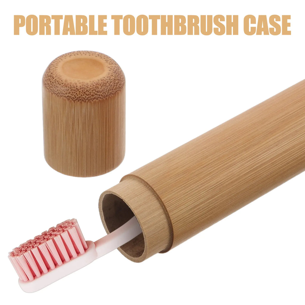 2Pcs Bamboo Toothbrush Case Portable Durable Travel Holder Lightweight for Hiking Camping Storage Tube