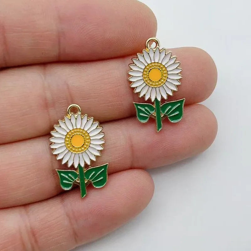 12pcs Alloy Series Drip Oil Sunflower Pendant Accessories Handmade DIY Pendant Bracelet Necklace Keychain Making