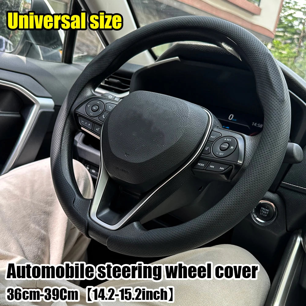 Steering Size 36-38cm Universal Non-slip Round Breathable Leather Car Steering Wheel Cover Protector Suitable Auto Accessories