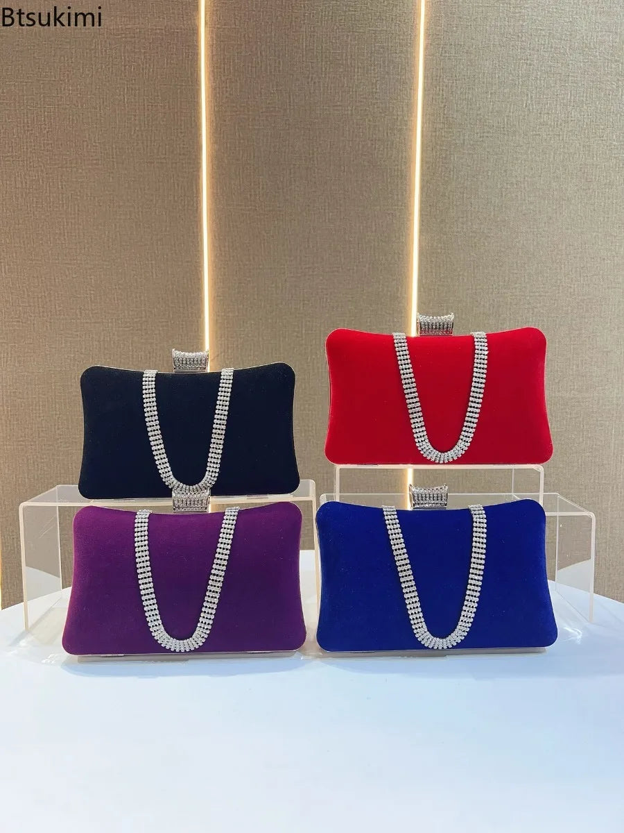 New Women Evening Bags Diamond Luxury Clutch Bag Vintage Velvet Diamonds Party Ladies Elegant Chain Shoulder Bag Handbags Purses