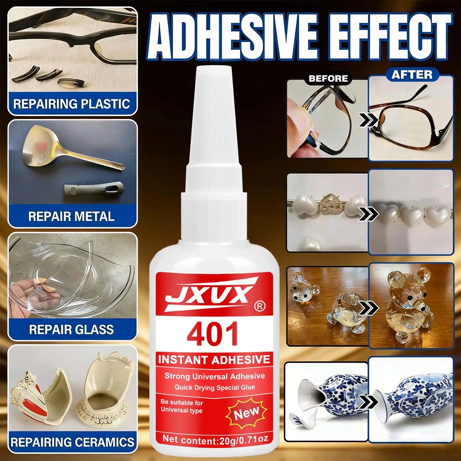JXVX Instant Bond High CA Super Glue – clear, Ethyl Cyanoacrylate Adhesive for Woodworking, Gap-Filling, 15-45 Second Set – 20ml