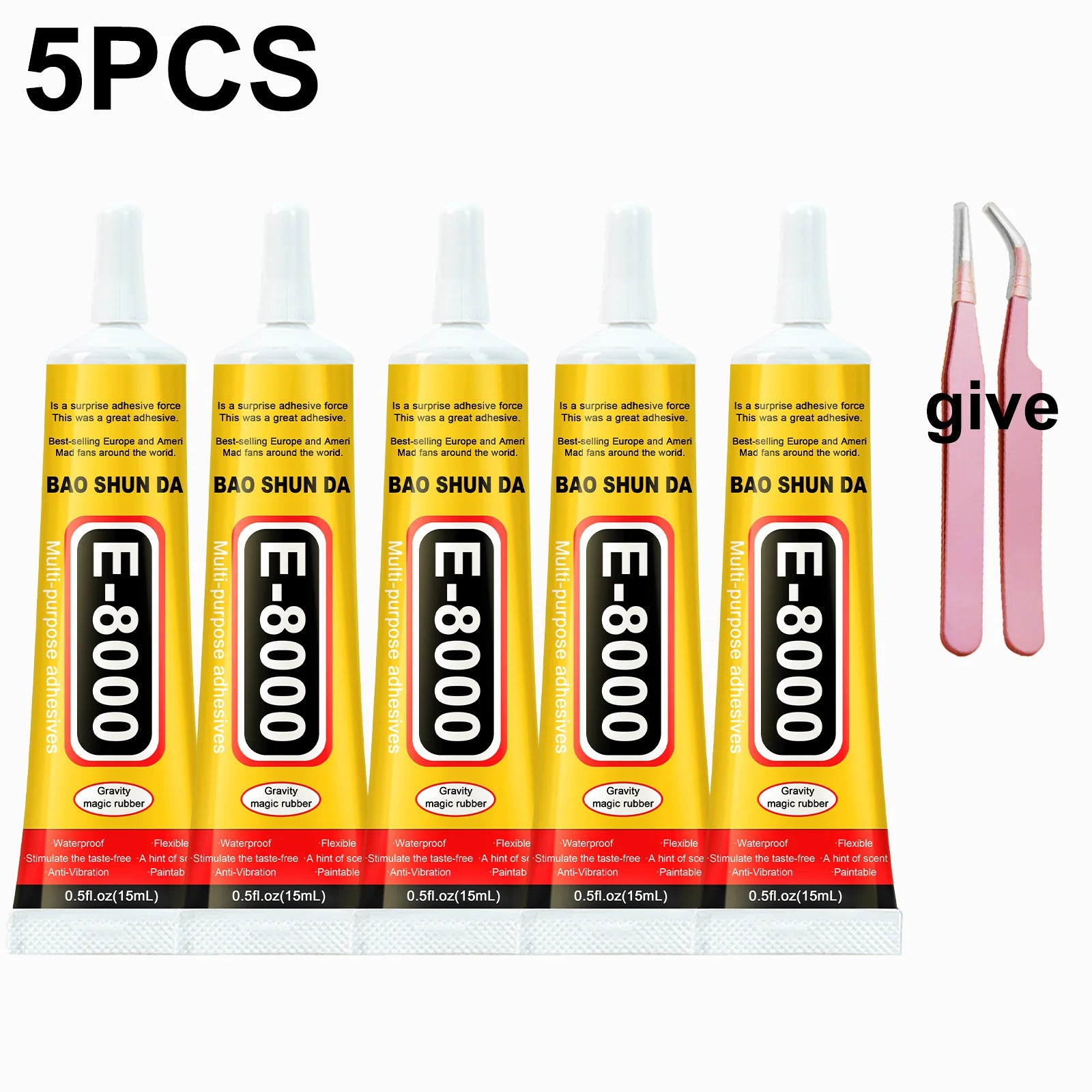 E8000 Multi-Purpose Glue 5 Bottles Set Strong Adhesive for Rhinestone Leather Phone Repair 15ml/25ml/50ml/110ml Transparent Quic