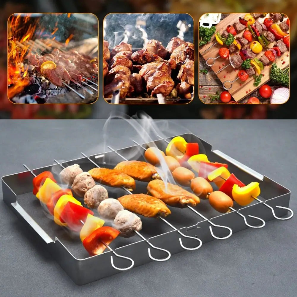 Creative BBQ Skewer Rack Set Stainless Steel Foldable BBQ Grill Rack Sturdy Grill Skewers Outdoor Grill Tools Birthday Party