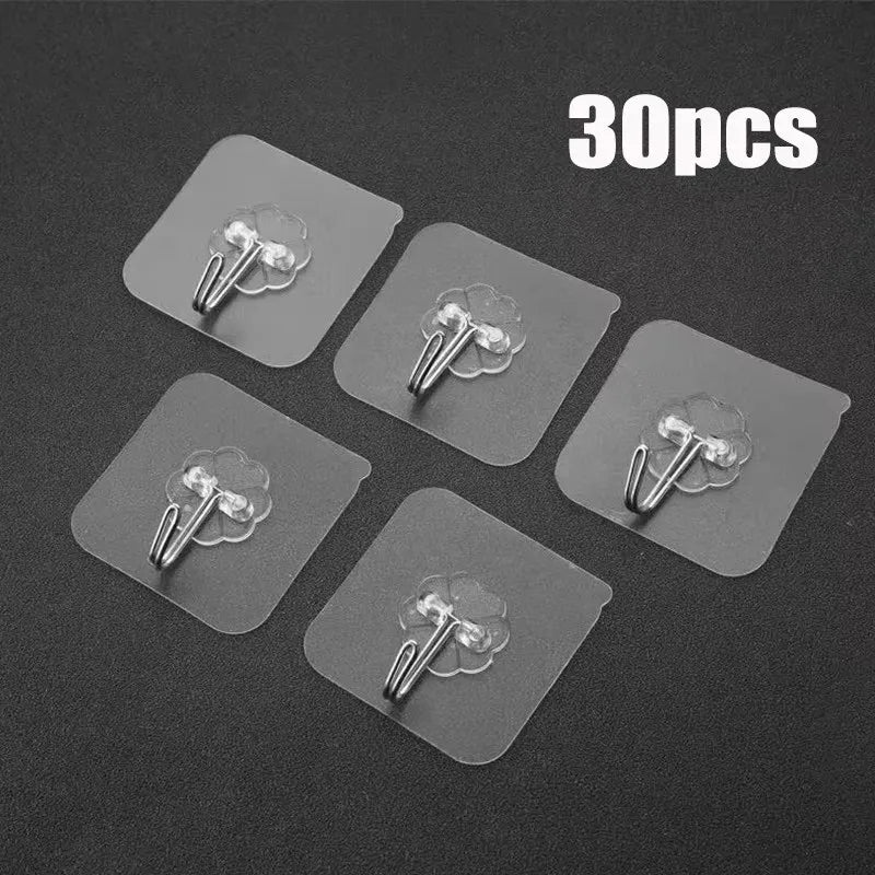 5/10/15/20/25/30Pcs Clear Adhesive Hooks – Holds 33 lbs, Waterproof No-Drill Hooks for Home, Bath & Kitchen
