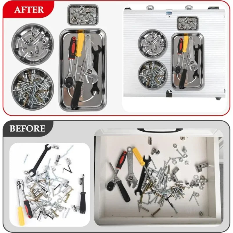 2/1Pcs Magnetic Tray Stainless Steel Magnetic Parts Round and Rectangular Trays Screw Wrench Organizing Hardware Accessories