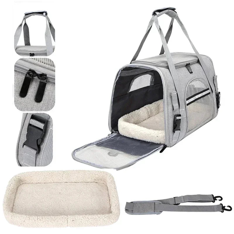 Portable Pet Travel Bag Dog Bag Mesh Dog Carrier Bag with Thick Cotton Cushion Pet Aviation Backpack Anti-suffocation Outdoor