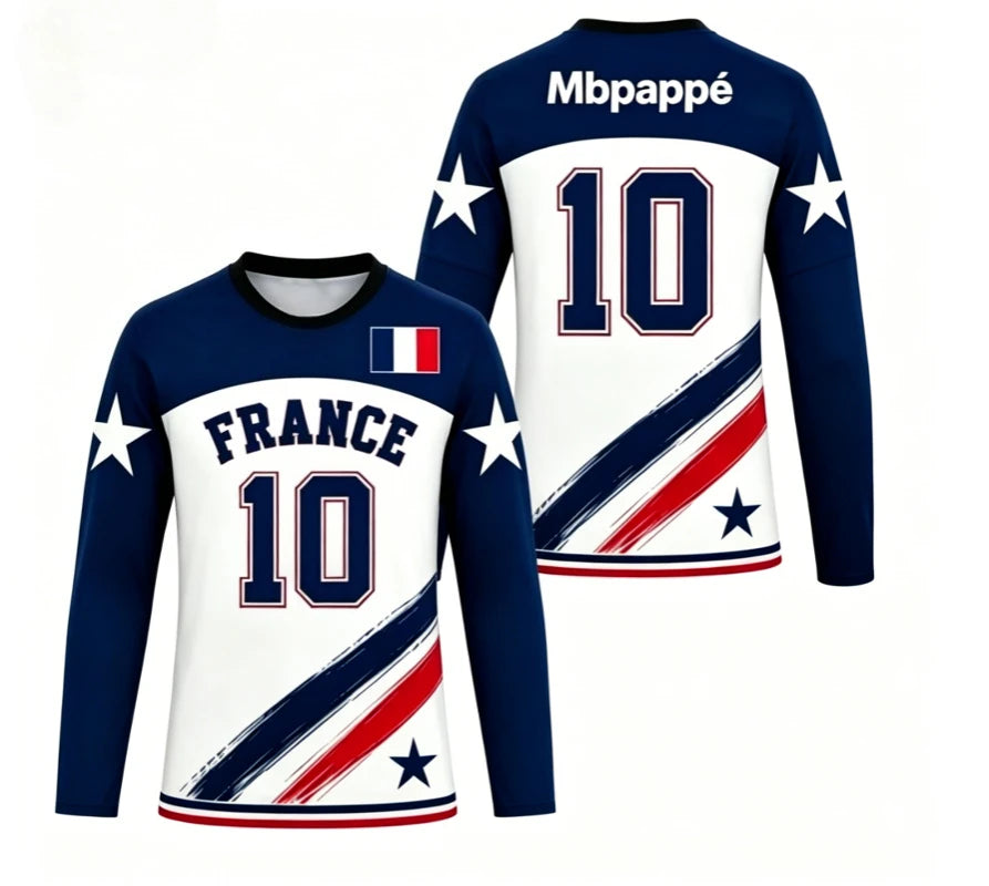 2026 round neck long sleeved T-shirt for men and women, breathable and quick drying 3D printed jersey for sports training