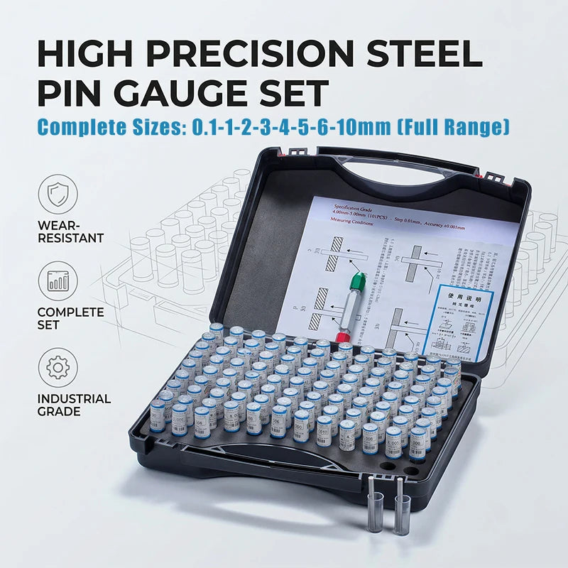 High Precision Pin Gauge Set Within 10mm, Step 0.01/0.05/0.1mm, GCr15 Steel, Small Size Tool for Hole Measurement, Customizable