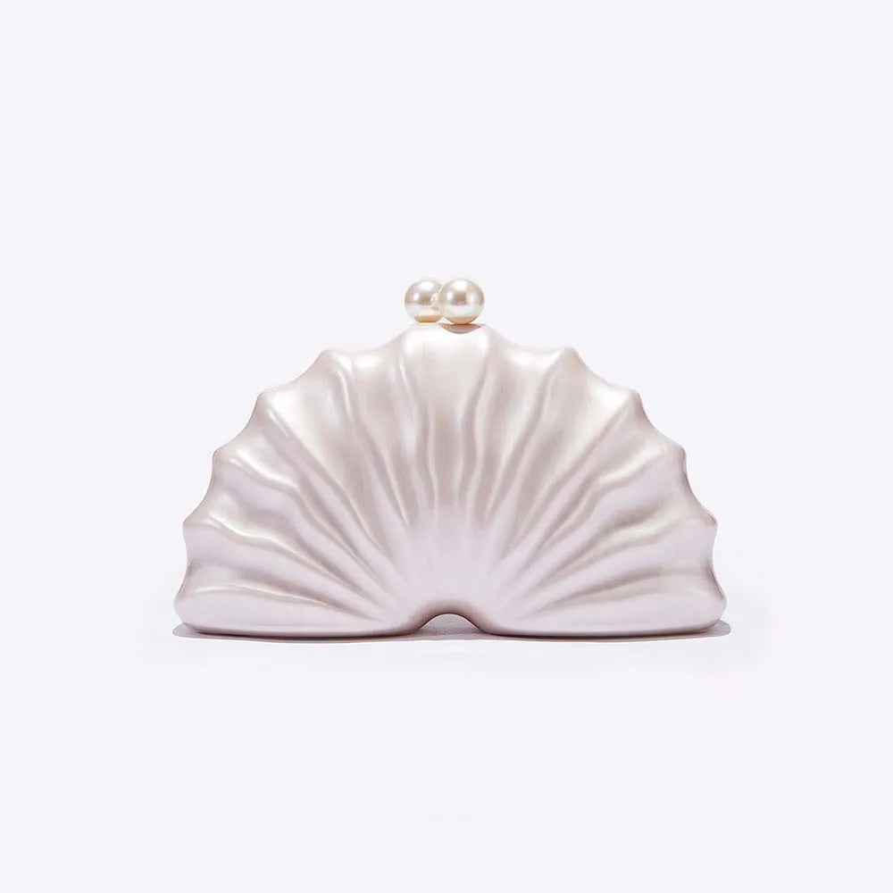 Acrylic shell shape clutch bag women designer evening party cute purse white pink champagne shell handbag chain shoulder bag sac