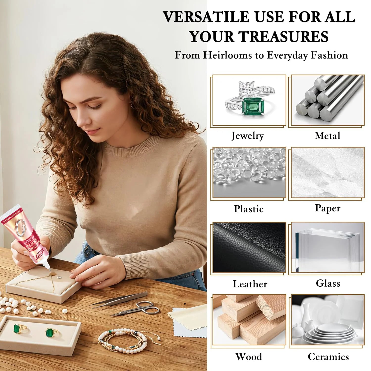 Jewelry Glue, 50ML Professional Grade Precise Applicator, Strong Instant Bond for Diamond Earrings, Rings,for Gemstones Metal.