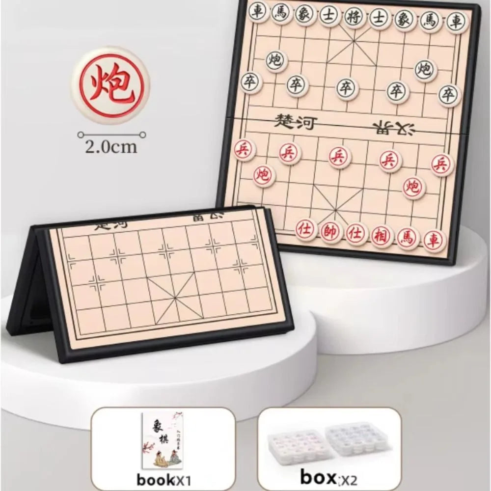 Portable Foldable Xiangqi Educational Strategy Chess Puzzle Game Learning Board Game Set Office