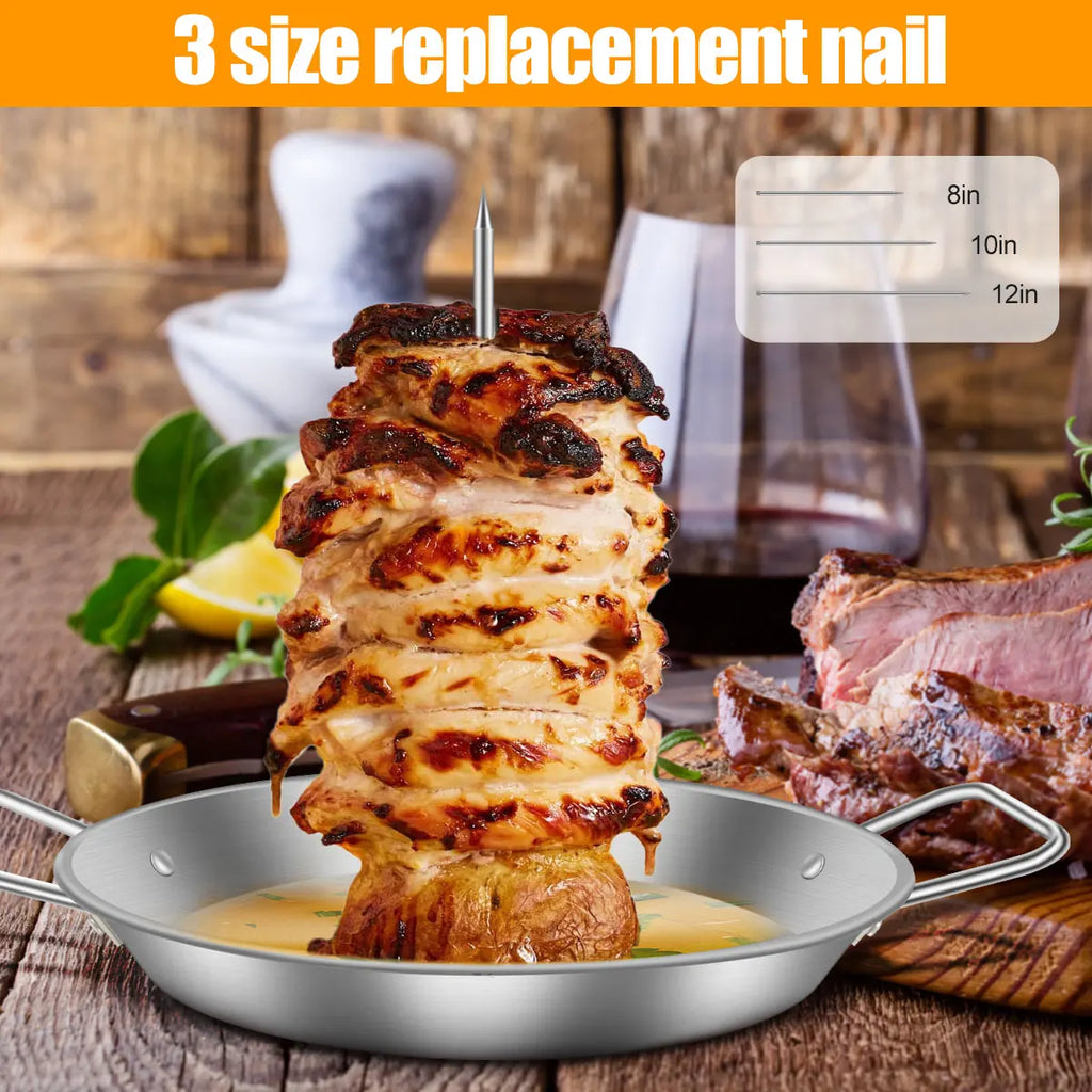 Vertical Meat Skewer Stainless Steel BBQ Vertical Skewer Grill with 3 Replacement Spikes Barbecue Vertical Skewer Grill Rack