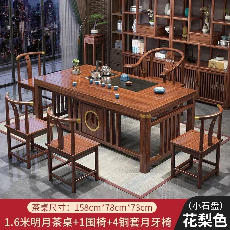 r5.13  solid wood tea table and chair combination one table five chairs coee table tea set household kung fu tea