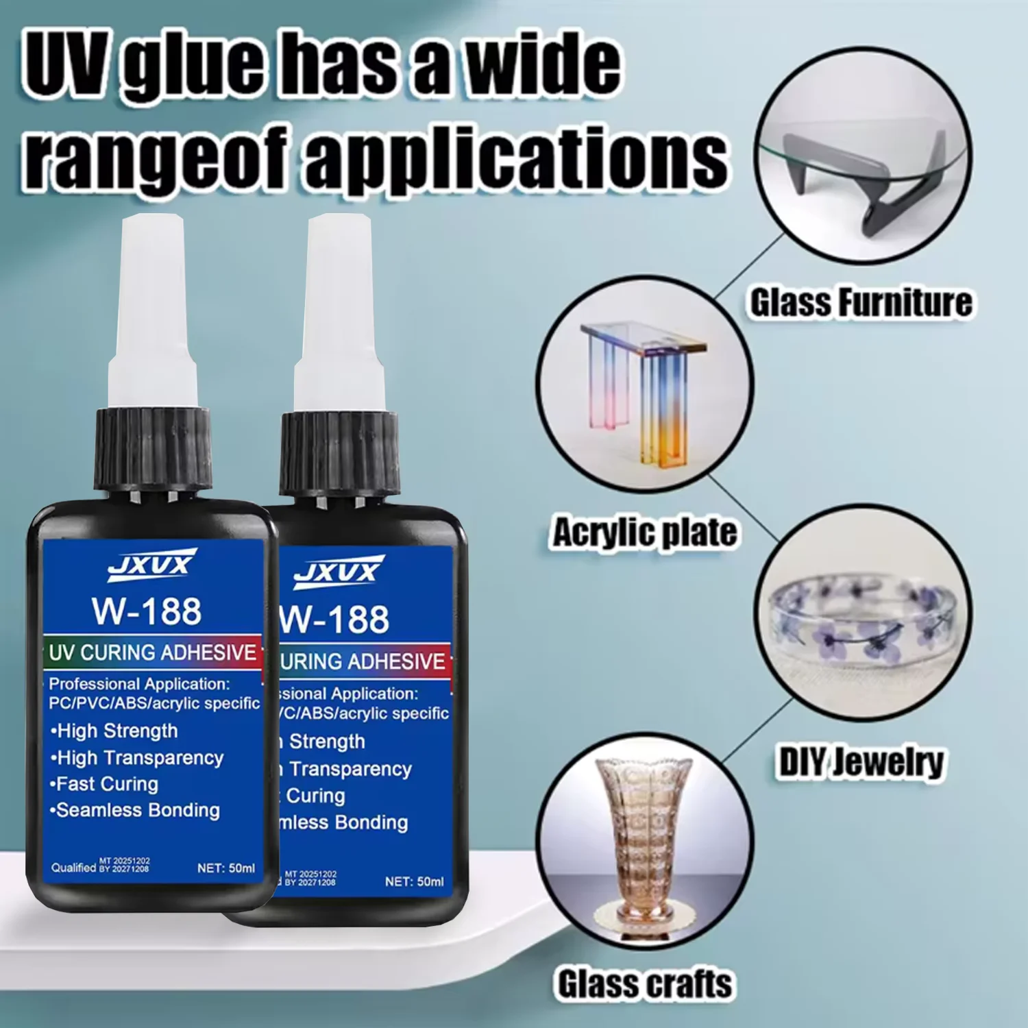 JXVX 1-3PCS New 50ml Strong UV W188 Adhesive, UV Curing Adhesive for Glass, Glass and Metal, ABS Bonding, UV Curing Lamp Welding