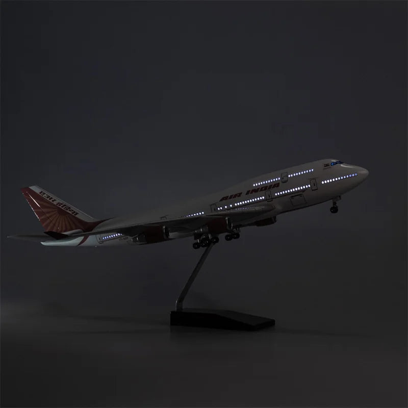 47cm Scale Airplanes India Airlines B747 Aircraft Model Resin Diecast Assemble Plane  With LED Lights Wheel Landing Gear