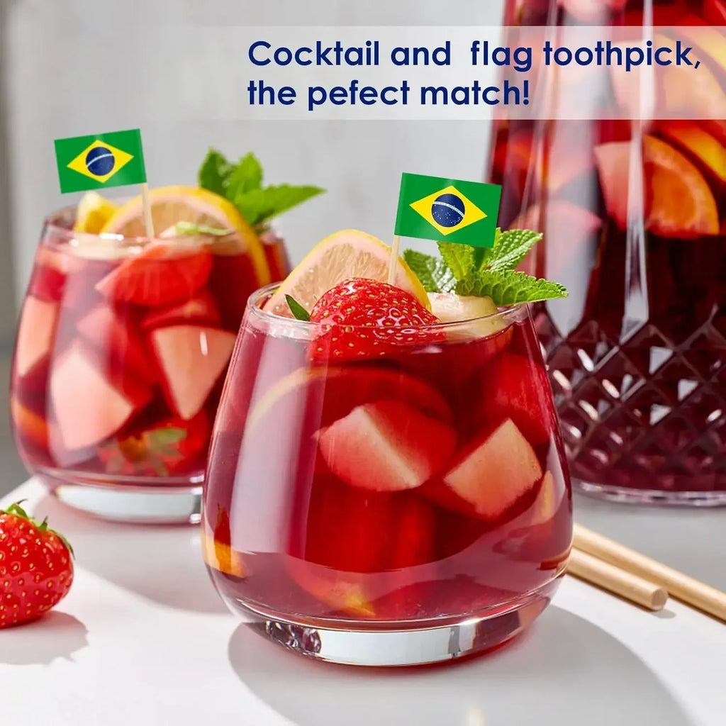 Brazil Flag Toothpick Flags Picks, 100Pcs Small Tiny Brazil Cupcake Toppers Stick Flags National Day, Birthday Party Decorations