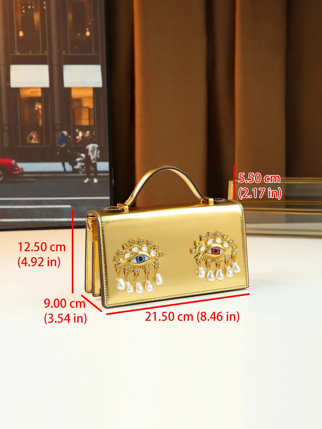 New retro pearl diamond eye creative design shoulder messenger bag fashion women's light luxury Boston bag