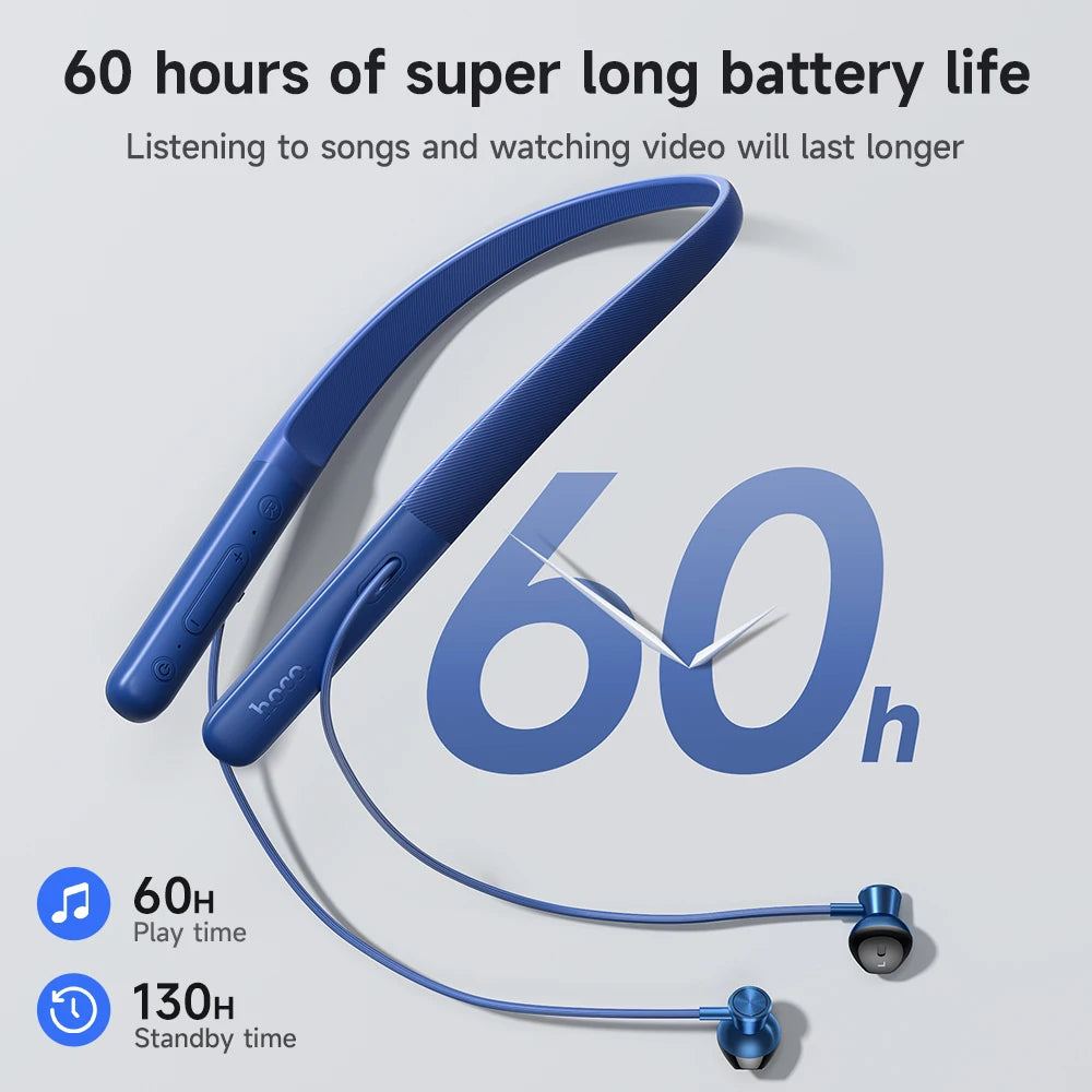 HOCO Comfortable Neckband Wireless Bluetooth 5.4 Earphone 14mm Speaker HiFi Stereo Audio Sports Earbuds Support For Smart Phone