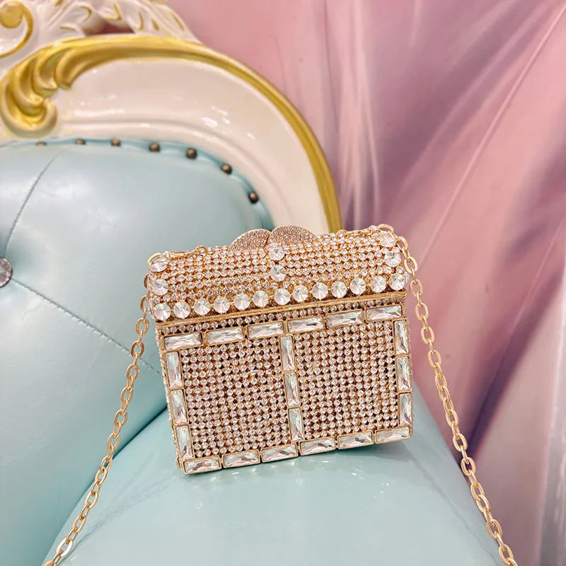 Square Rhinestone Evening Bag Purple/Green Diamond Wedding Clutches Women Crystal Party Purses Mini Handbags