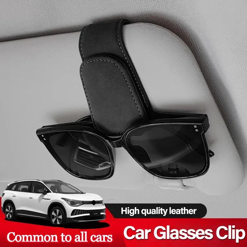 Magnetic Leather Sunglasses Clip Multifunctional Ticket Card Holder Car Sun Visor Interior Accessories