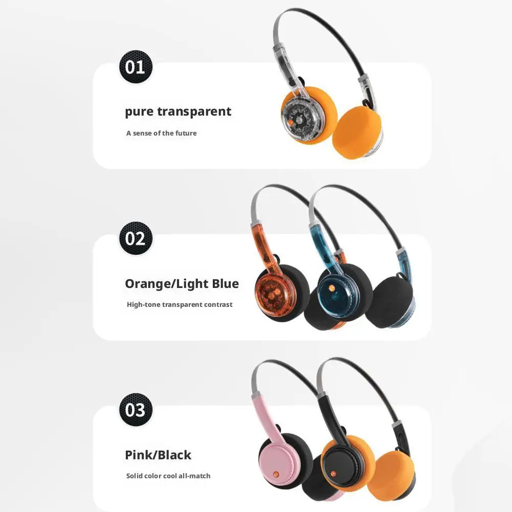 Retro Transparent Headband Bluetooth Headphone Rotate to Adjust Volume Songs Wireless HIFI Stereo Earphone