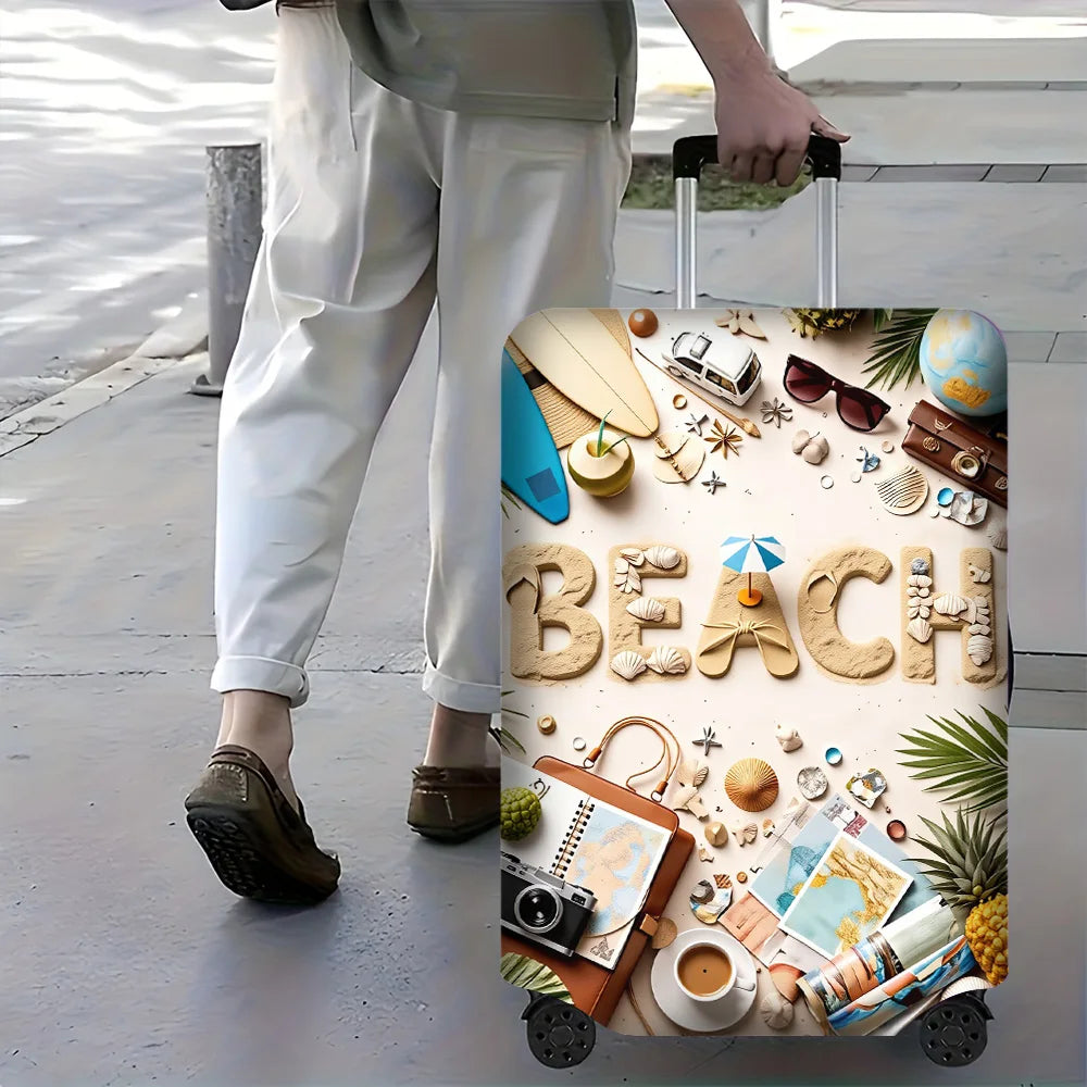 1PC Beach-Themed Printed Luggage Cover for 20 – 32-Inch Luggage; Dust and Elastic Travel Accessories to Protect Your Luggage