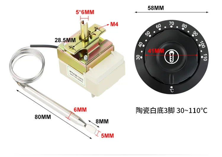 Knob Thermostat Temperature Control Switch Electric Oven Fryer Soup Pot Electric Fryer Oil Fryer Controller 30-110 Degrees