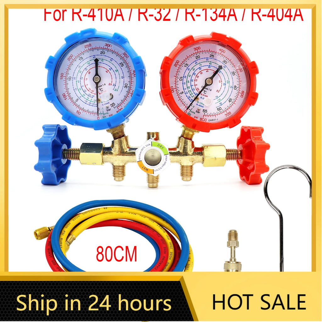 R410a 3 Way AC Diagnostic Manifold Gauge Set for Freon Charging Fits R32 R410a R-404A R-134a Refrigeration Manifold Gauge Air
