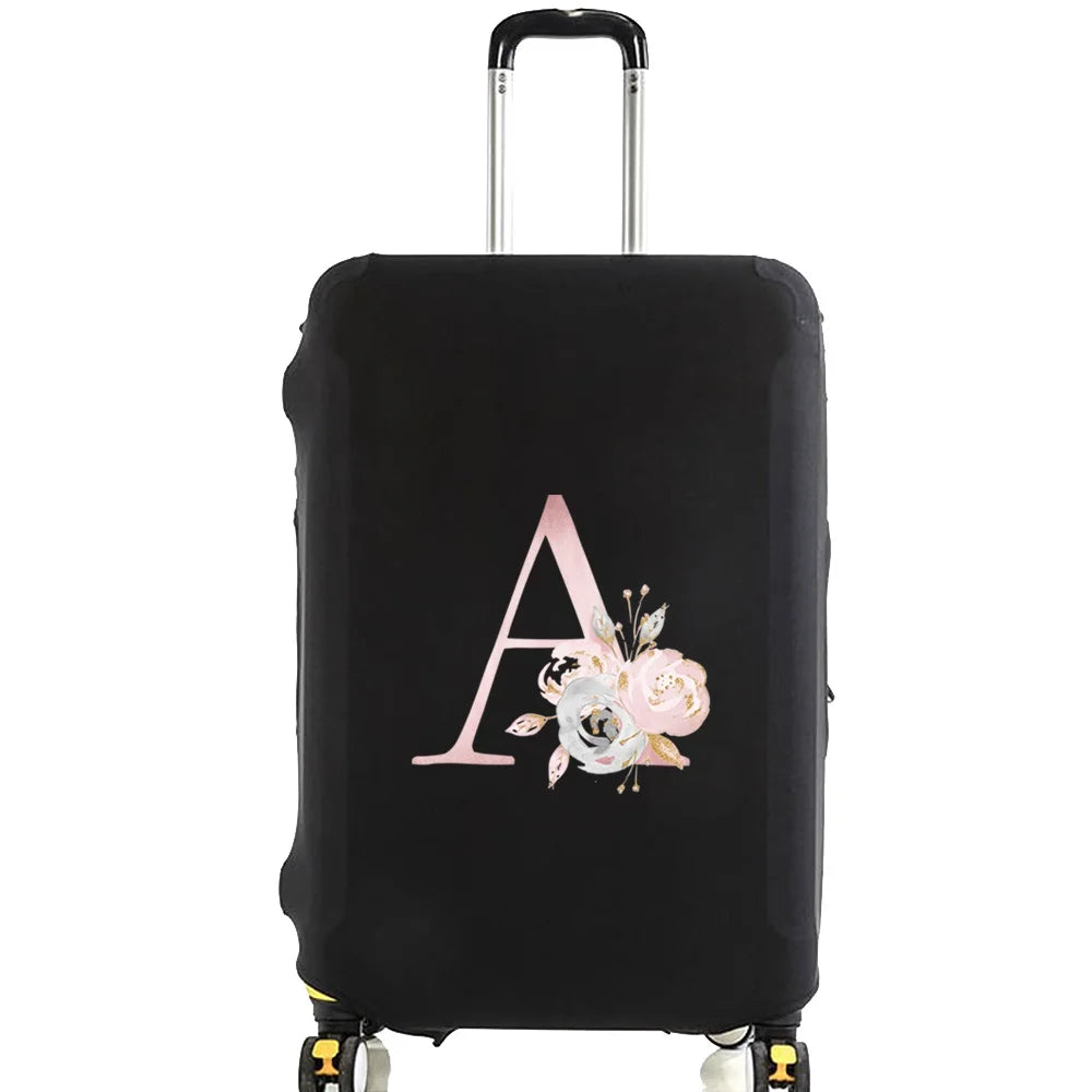 Luggage Case Suitcase Protective Cover Pink Flower Letter Name Pattern Travel Elastic Luggage Dust Cover Apply 18-28 Suitcase
