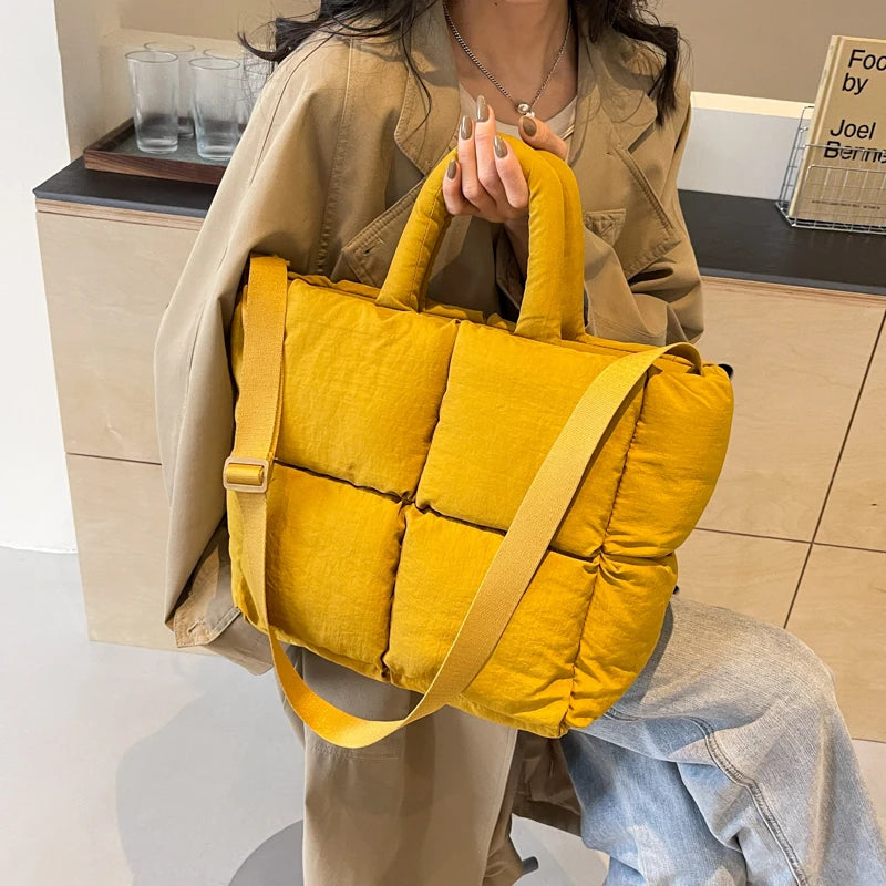 MOODS Square Shoulder Crossbody Bags For Women 2024 Spring New Trendy Cotton Padded Handbags Lux Large Capacity Quilted Tote Bag
