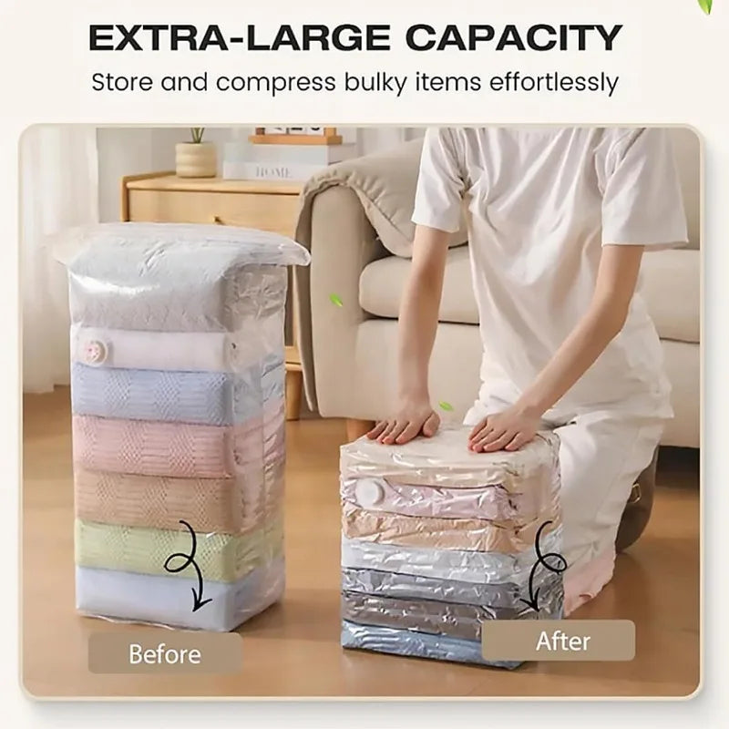 2pcs Pump Free Hand Roll Vacuum Compression Bags,Space Saving Sealed Storage Bags for Bedding Garments Bedroom Closet Organizing