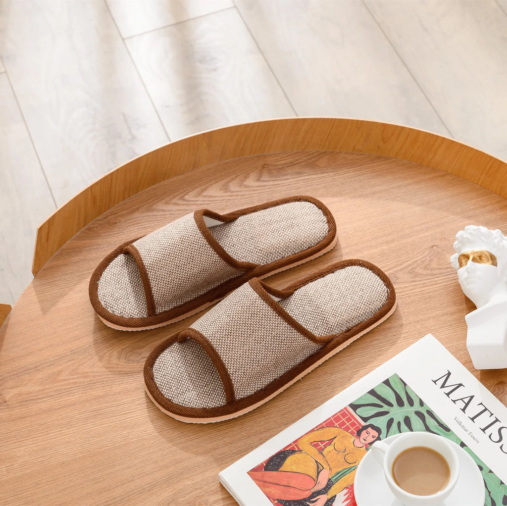 Autumn Winter Women Floor Slippers Retro Linen Open-toe EVA Thick Bottom Casual Sandals Indoor Home Couples Slippers Shoes